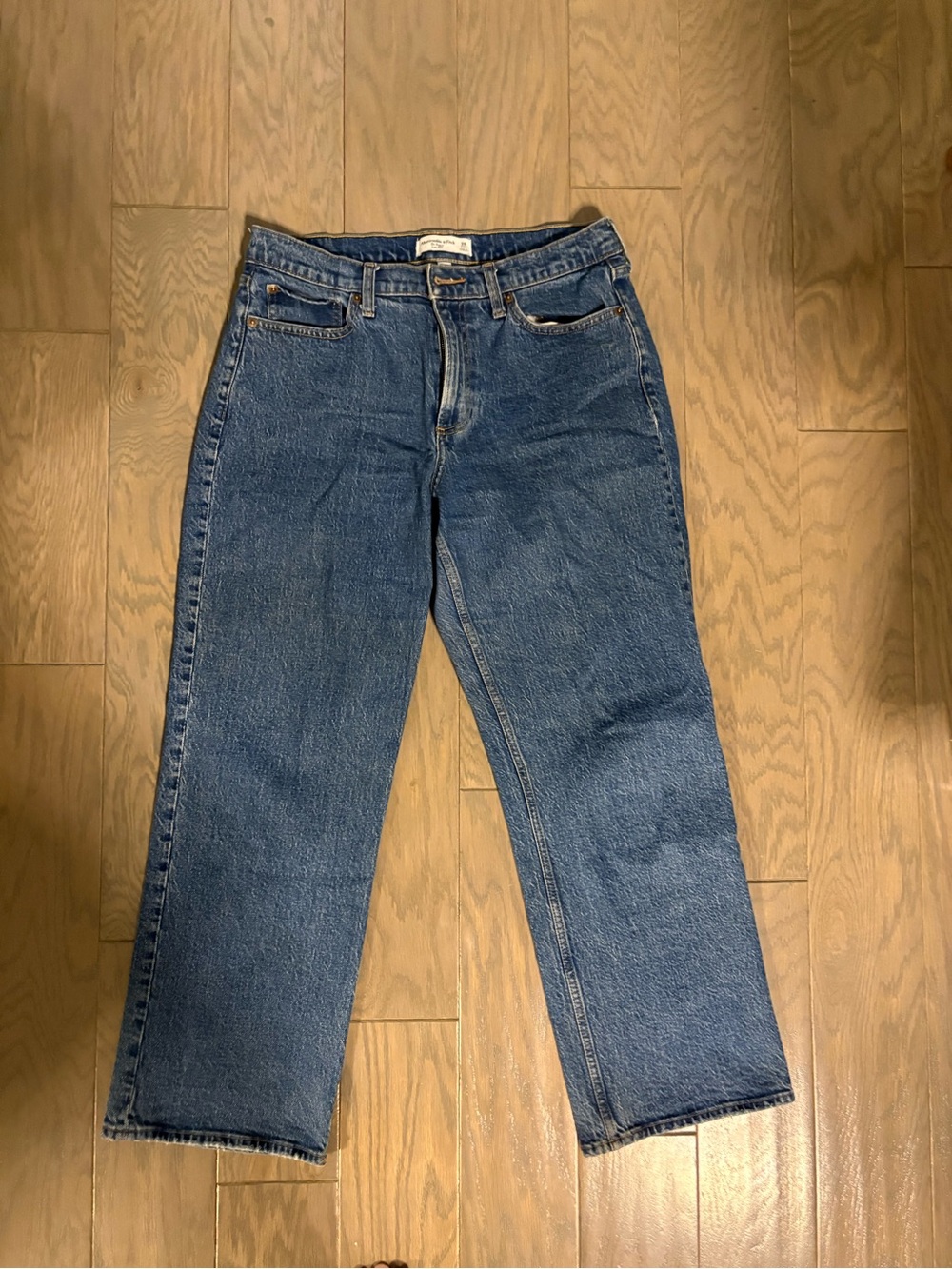 Abercrombie & Fitch Women's Straight-Leg Baggy Low Rise Blue Jeans - CURVE LOVE